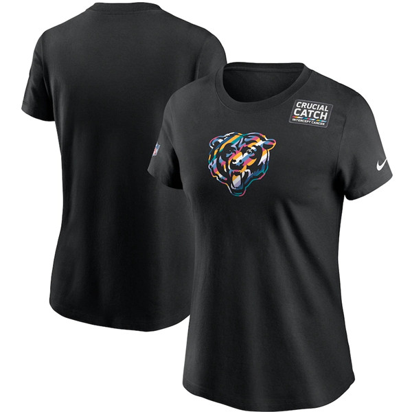 Women's Chicago Bears Black Sideline Crucial Catch Performance T-Shirt 2020(Run Small)